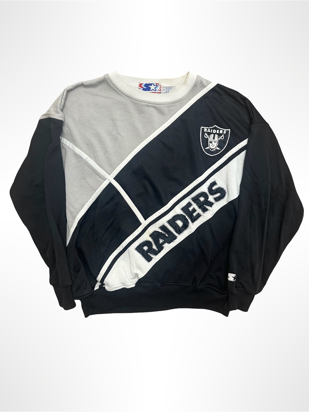 Vintage 90s Starter NFL Raiders Colorblock Crewneck Sweatshirt Size XL